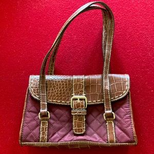 Plum Quilted Purse w Brown Crocodile-Look Flap